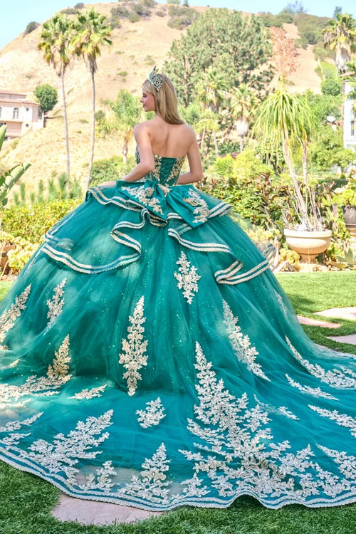 Elizabeth K GREEN Glitter Tulle, Mesh Ball Gown Quinceanera Dresses