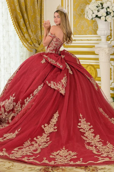 Elizabeth K BURGUNDY/GOLD Glitter Tulle, Mesh Ball Gown Quinceanera Dresses