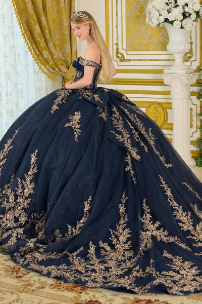 Elizabeth K NAVY/GOLD Satin, Glitter Mesh Ball Gown Quinceanera Dresses