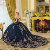Elizabeth K NAVY/GOLD Satin, Glitter Mesh Ball Gown Quinceanera Dresses
