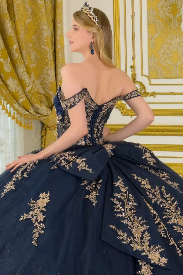 Elizabeth K NAVY/GOLD Satin, Glitter Mesh Ball Gown Quinceanera Dresses