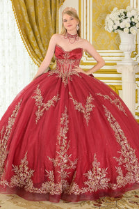 Strapless Beaded Quinceañera Ball Gown with Corset Back & Train by Elizabeth K GL3675