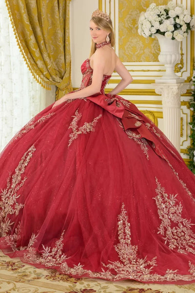 Strapless Beaded Quinceañera Ball Gown with Corset Back & Train by Elizabeth K GL3675