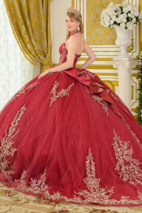 Strapless Beaded Quinceañera Ball Gown with Corset Back & Train by Elizabeth K GL3675