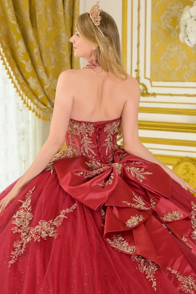 Strapless Beaded Quinceañera Ball Gown with Corset Back & Train by Elizabeth K GL3675