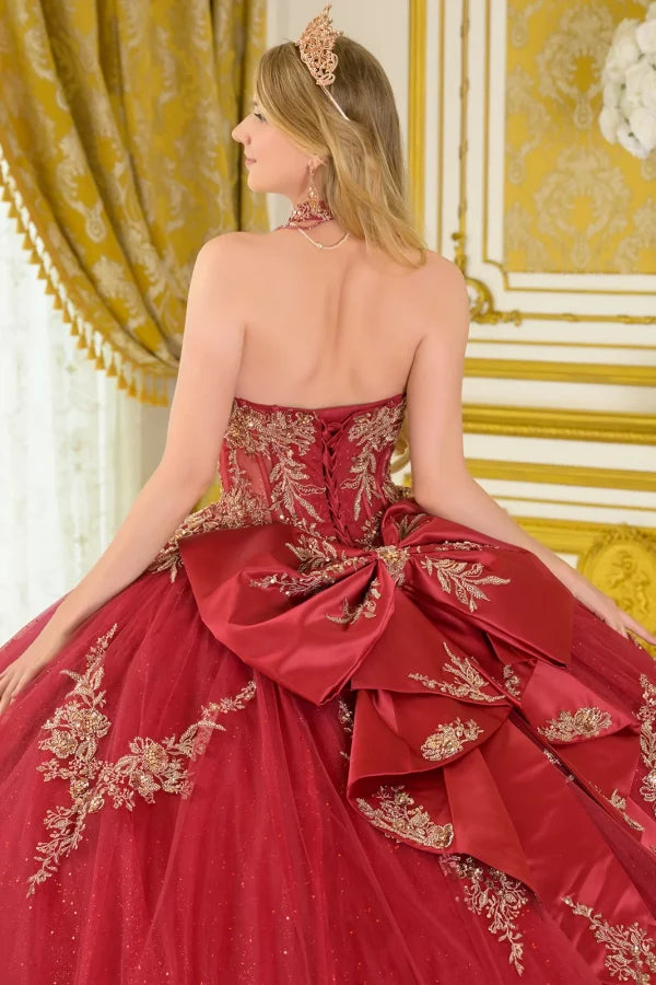 Strapless Beaded Quinceañera Ball Gown with Corset Back & Train by Elizabeth K GL3675