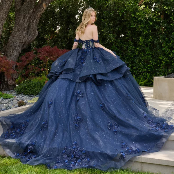 Off-Shoulder Sweetheart Dress with 3D Floral Applique, Beading & Glitter Tulle by Elizabeth K GL3676