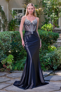 Sleeveless Corset with Beaded Sheer Bodice Lace-Up Back & Sweep Train by Elizabeth K GL3686