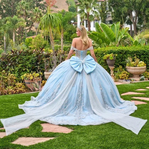 Off-The-Shoulder Sweetheart Beaded Corset Ball Gown with Oversized Bow by Elizabeth K GL3707