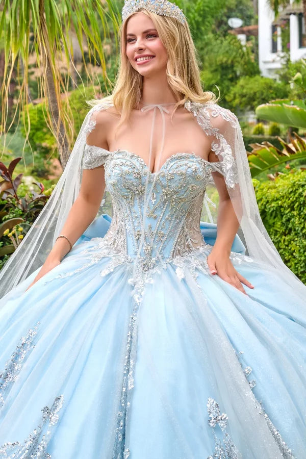 Off-The-Shoulder Sweetheart Beaded Corset Ball Gown with Oversized Bow by Elizabeth K GL3707