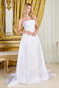 Off-White Strapless A-Line Taffeta Wedding Dress with Beaded Waist & Chapel Train by Gloria GL3718