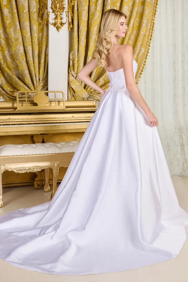 Off-White Strapless A-Line Taffeta Wedding Dress with Beaded Waist & Chapel Train by Gloria GL3718
