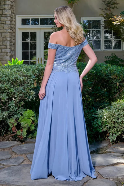 Off The Shoulder V-Neck Jeweled Bodice A-Line Floor-Length Prom Dress by GLS Gloria GL3738