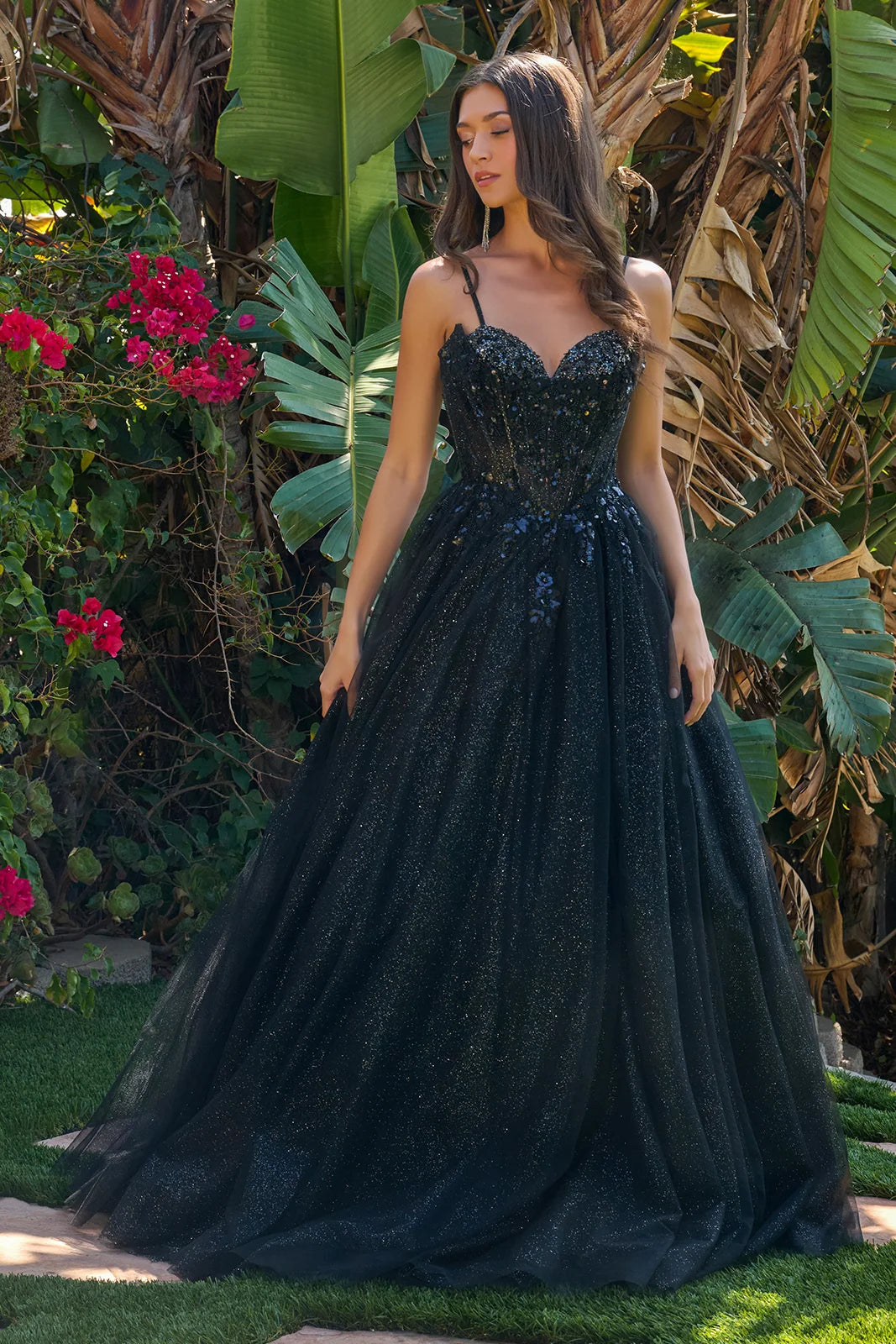 Sleeveless Sweetheart Neckline Spaghetti Strap Glitter A-Line Prom Dress by Elizabeth K GL3750