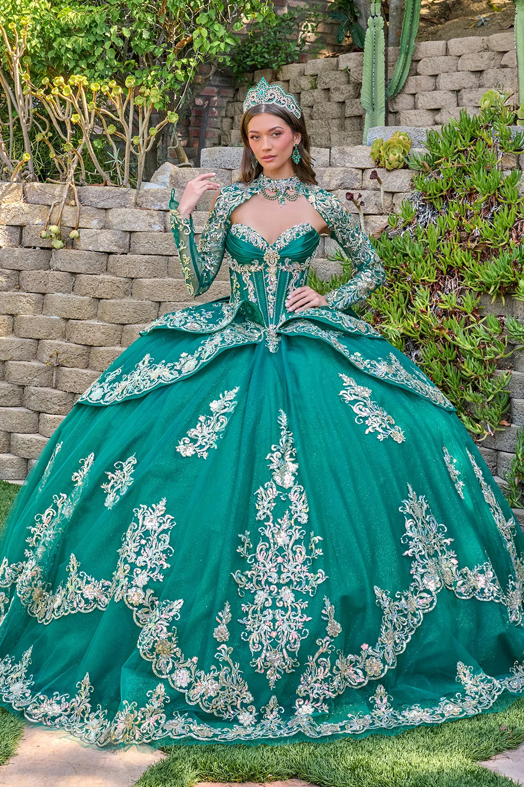Strapless Sweetheart Beaded Tulle Dress with Detachable Sleeves Ball Gown by Elizabeth K GL3800