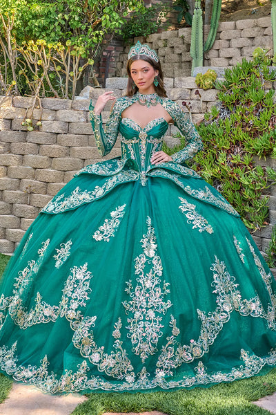 Strapless Sweetheart Beaded Tulle Dress with Detachable Sleeves Ball Gown by Elizabeth K GL3800