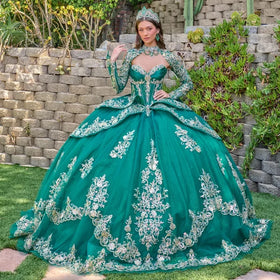 Strapless Sweetheart Beaded Tulle Dress with Detachable Sleeves Ball Gown by Elizabeth K GL3800