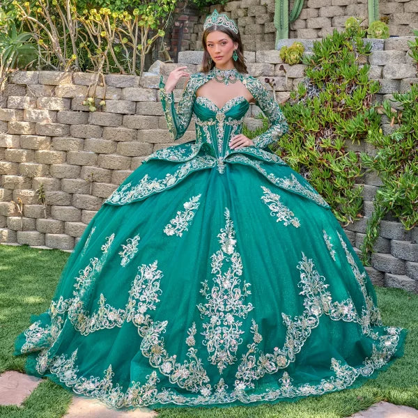 Strapless Sweetheart Beaded Tulle Dress with Detachable Sleeves Ball Gown by Elizabeth K GL3800