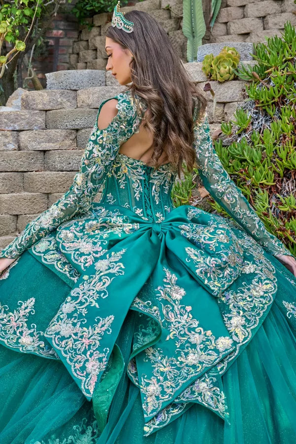 Strapless Sweetheart Beaded Tulle Dress with Detachable Sleeves Ball Gown by Elizabeth K GL3800