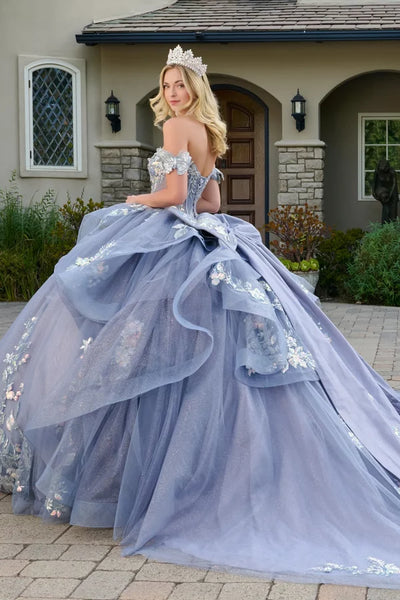 Off Shoulder 3D Butterfly Appliqué Corset Ball Gown by Elizabeth K GL3802