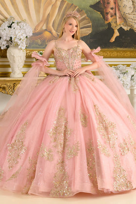 Sleeveless Corset Tulle Dress Quinceañera Ball Gown with Detachable Sleeves by Elizabeth K GL3814