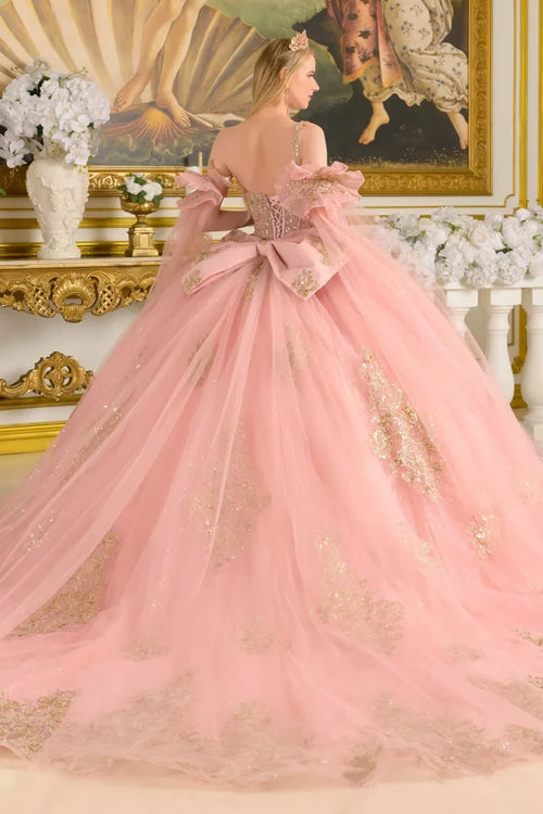 Sleeveless Corset Tulle Dress Quinceañera Ball Gown with Detachable Sleeves by Elizabeth K GL3814
