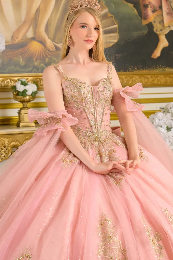 Sleeveless Corset Tulle Dress Quinceañera Ball Gown with Detachable Sleeves by Elizabeth K GL3814
