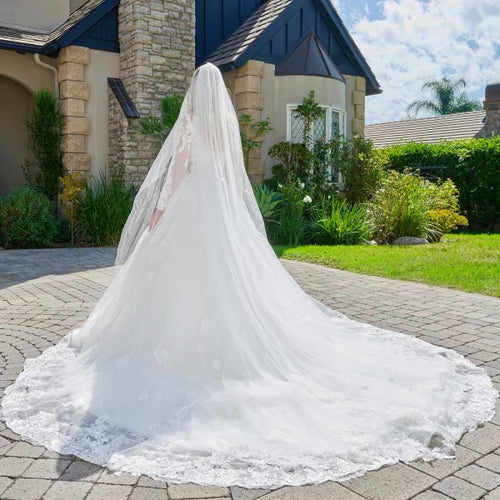Off-White Lace Wedding Dress with Long Sleeves Illusion Corset Bodice & Train by Gloria GL3823