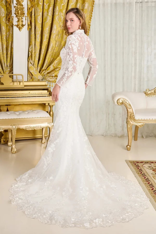 Strapless Sweetheart Bridal Gown with Sheer Corset Bodice Train & Long Sleeve by Gloria GL3830