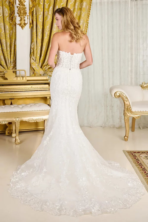 Strapless Sweetheart Bridal Gown with Sheer Corset Bodice Train & Long Sleeve by Gloria GL3830