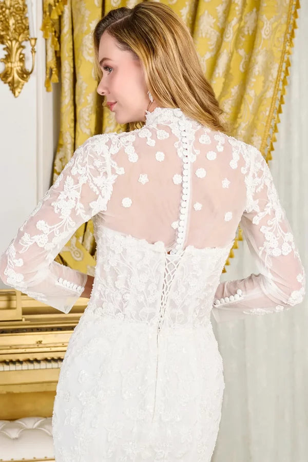 Strapless Sweetheart Bridal Gown with Sheer Corset Bodice Train & Long Sleeve by Gloria GL3830