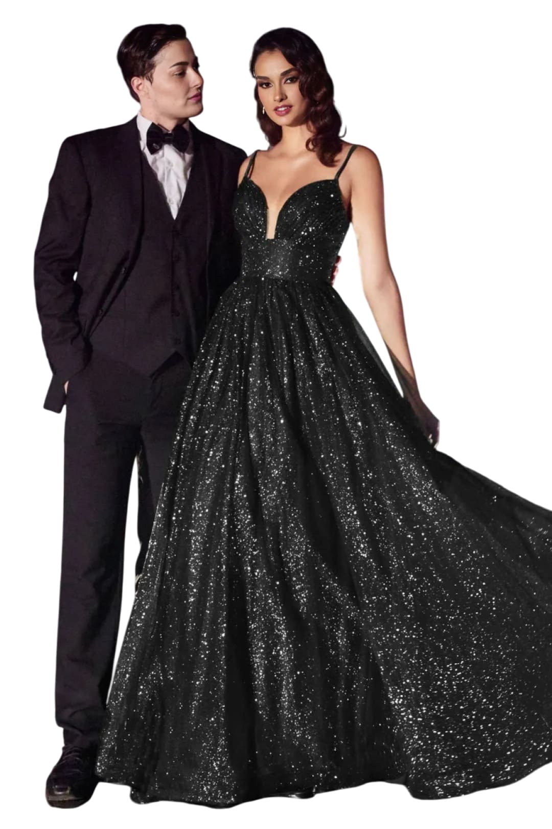 Glitter A-Line Pageant Long Gown 2025 Dual Straps Formal Dress - BLACK / 2 - Dress