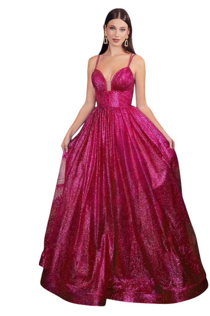 Glitter A-Line Pageant Long Gown 2025 Dual Straps Formal Dress - FUCHSIA / 2 - Dress