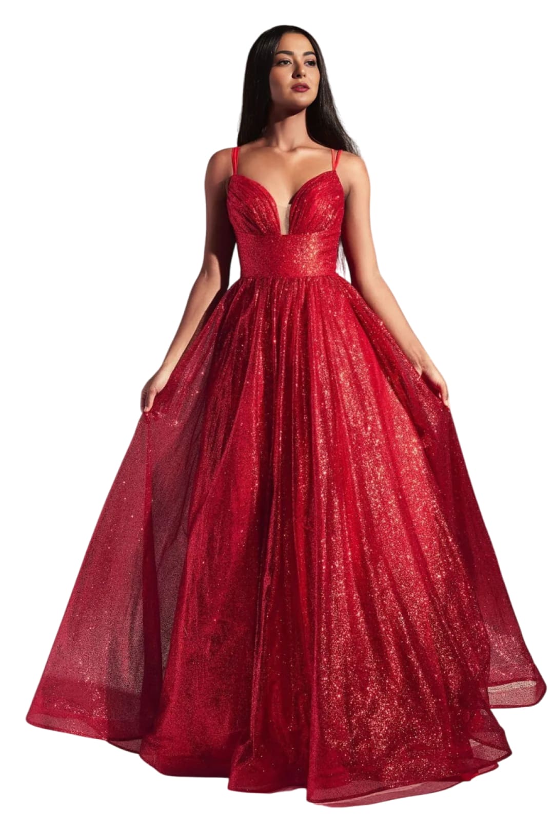 Glitter A-Line Pageant Long Gown 2025 Dual Straps Formal Dress - RED / 2 - Dress