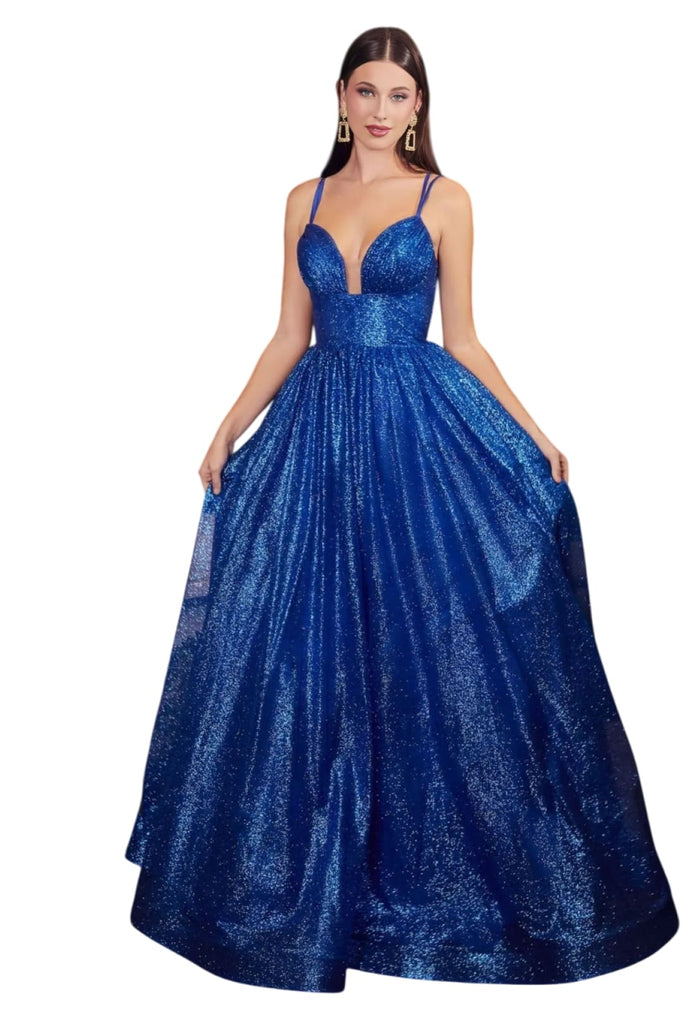 Glitter A-Line Pageant Long Gown 2025 Dual Straps Formal Dress - ROYAL BLUE / 2 - Dress