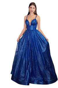 Glitter A-Line Pageant Long Gown 2025 Dual Straps Formal Dress - ROYAL BLUE / 2 - Dress