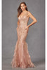 Glitter Fitted Short Sleeve Feather Gown by Juliet 286 - Dress