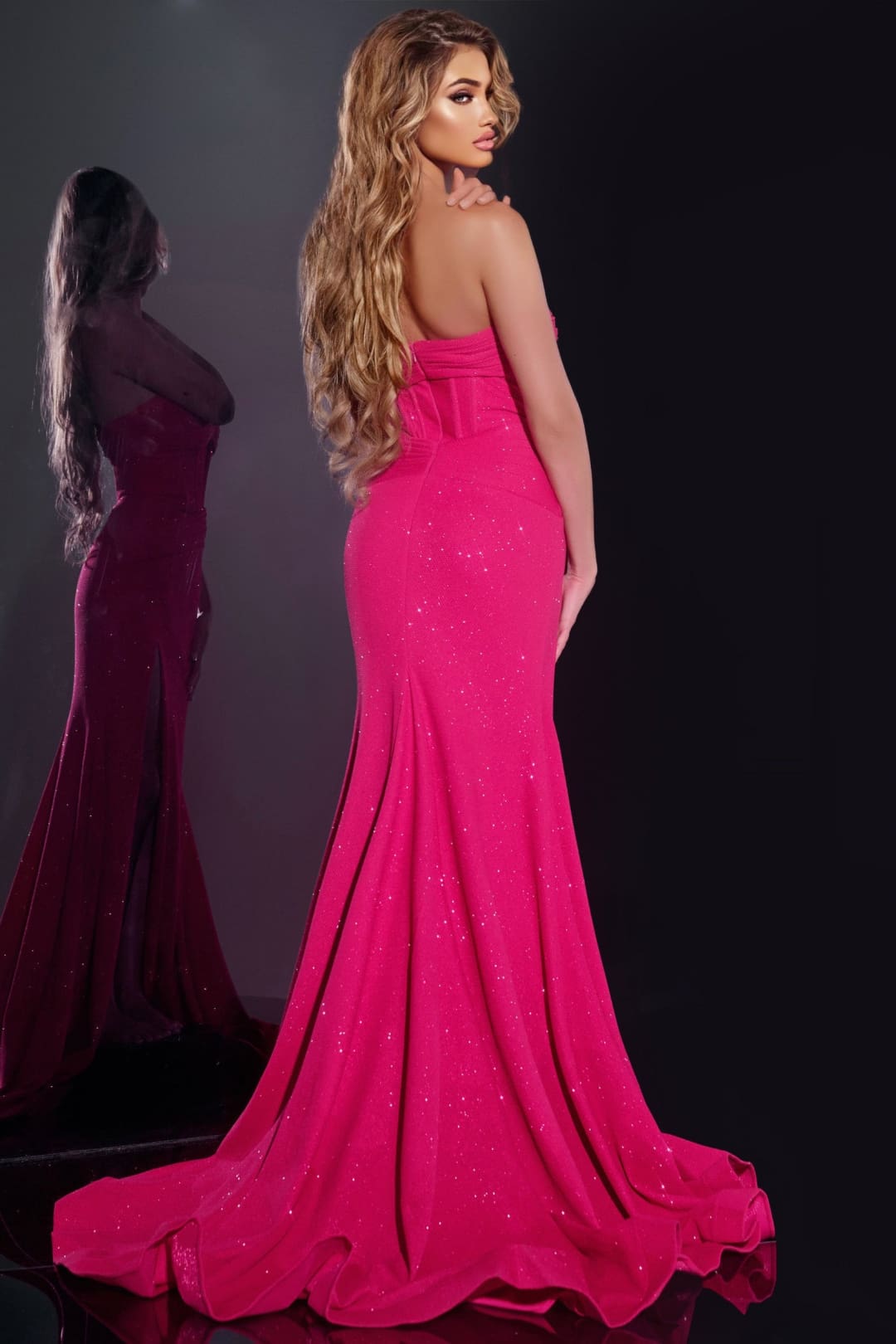 Glitter Fitted Strapless Slit Gown by Jovani 43065 - Long Formal Dresses