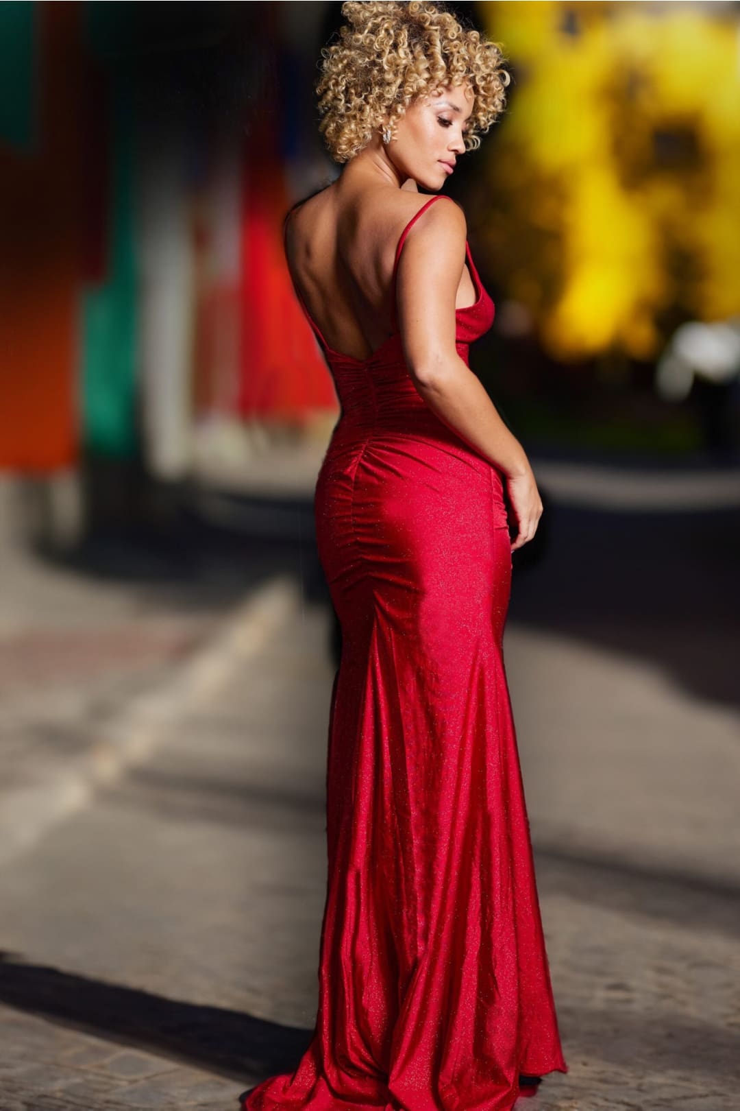 Glitter Fitted V-Neck Slit Gown by Jovani 38817 - Long Formal Dresses