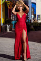 Glitter Fitted V-Neck Slit Gown by Jovani 38817 - 00 / Red - Long Formal Dresses