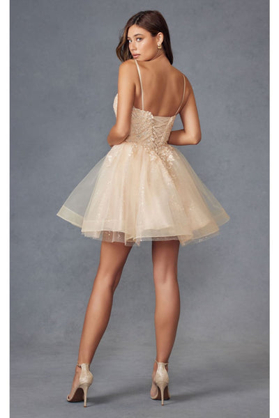 Glitter Floral Appliqué Short Dress by Juliet 859 - Dress