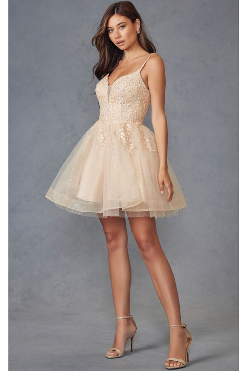 Glitter Floral Appliqué Short Dress by Juliet 859 - Dress