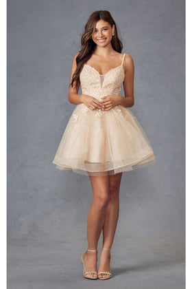 Glitter Floral Appliqué Short Dress by Juliet 859