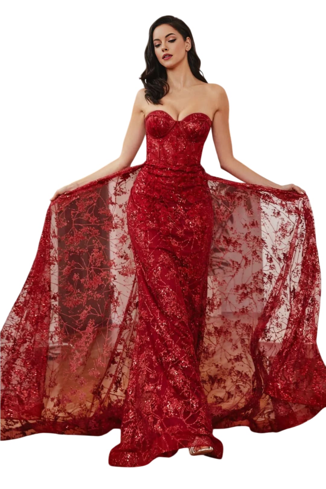 Glitter Floral Prom Gown 2025 Elegant Formal Dress - DEEP RED / 2 - Dress