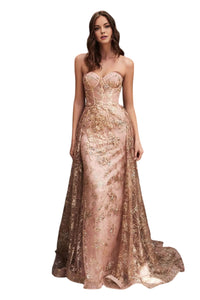 Glitter Floral Prom Gown 2025 Elegant Formal Dress - ROSE GOLD / 2 - Dress