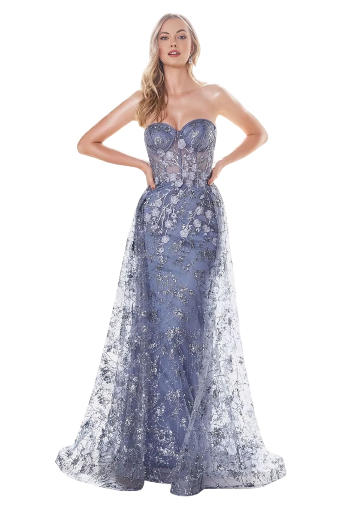 Glitter Floral Prom Gown 2025 Elegant Formal Dress - SMOKY BLUE / 2 - Dress