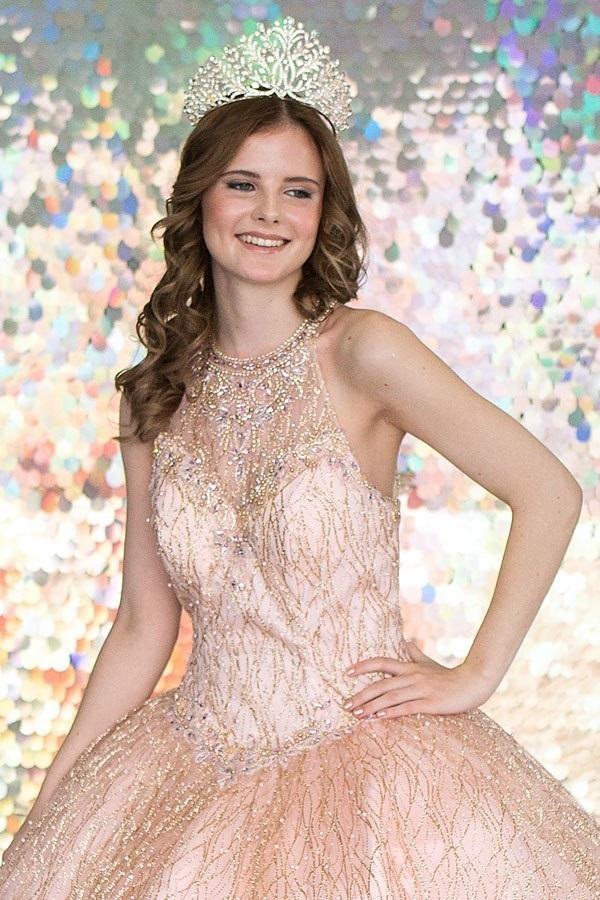 Glitter Illusion High Neck Quinceañera Dress by Calla KY71209