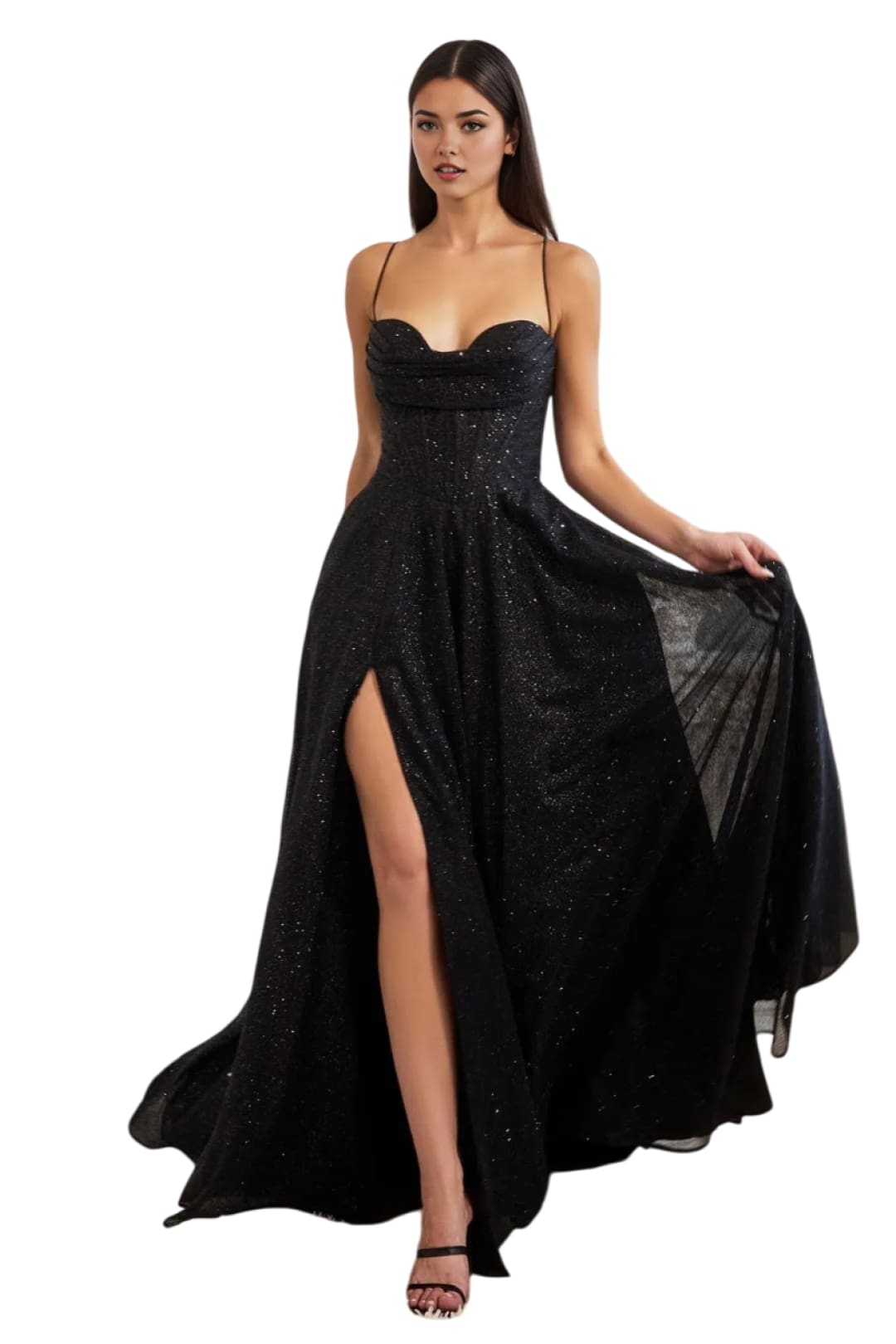 Glitter Long Prom Dress 2025 Sparkling Evening Gown - BLACK / 6 - Dress