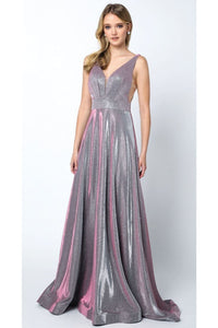 Glitter Long Prom Dress And Plus Size - MAUVE/MAGENTA / XS