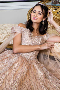 Glitter Off Shoulder Ball Gown by Elizabeth K GL1926 - Quinceanera Dresses
